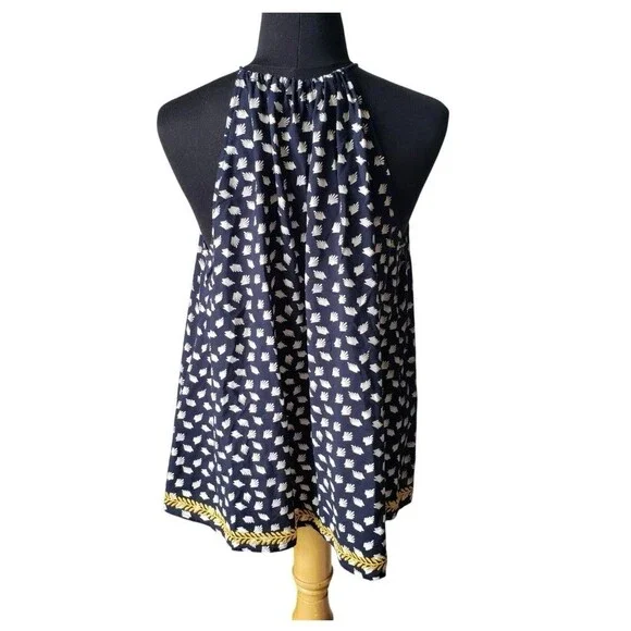 THML Navy Blue Women’s Small Silvano Embroidered Yellow Boho Tank Top Tassels - Picture 3 of 9